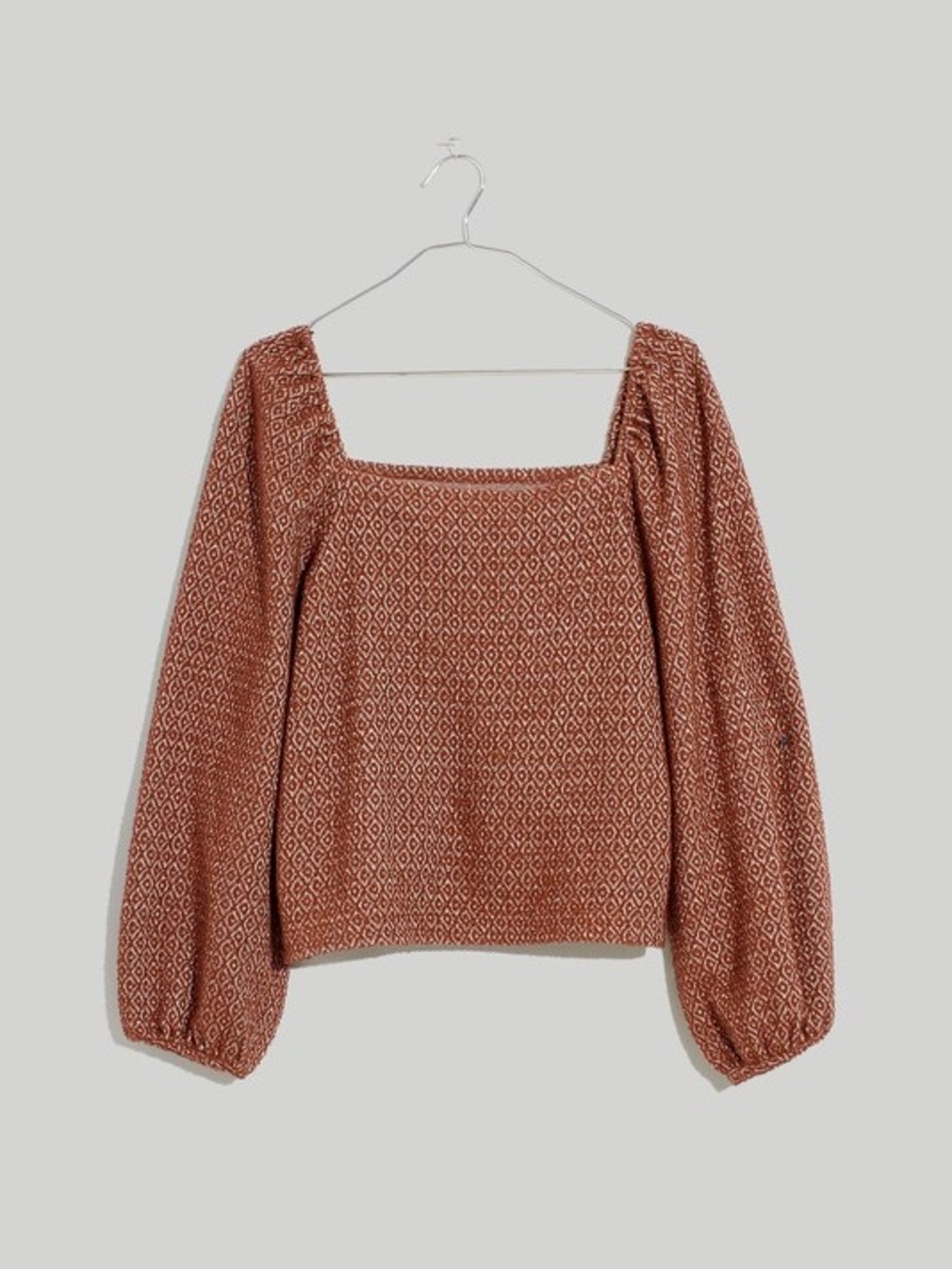 Madewell Brown Diamond-Pattern Square Neck Long Sleeve Top
